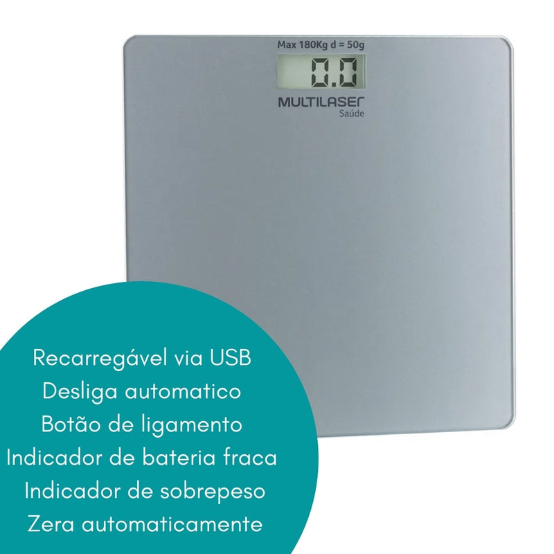 Balança Digital Recarregável 180Kg Bateria Lítio/Tramonti